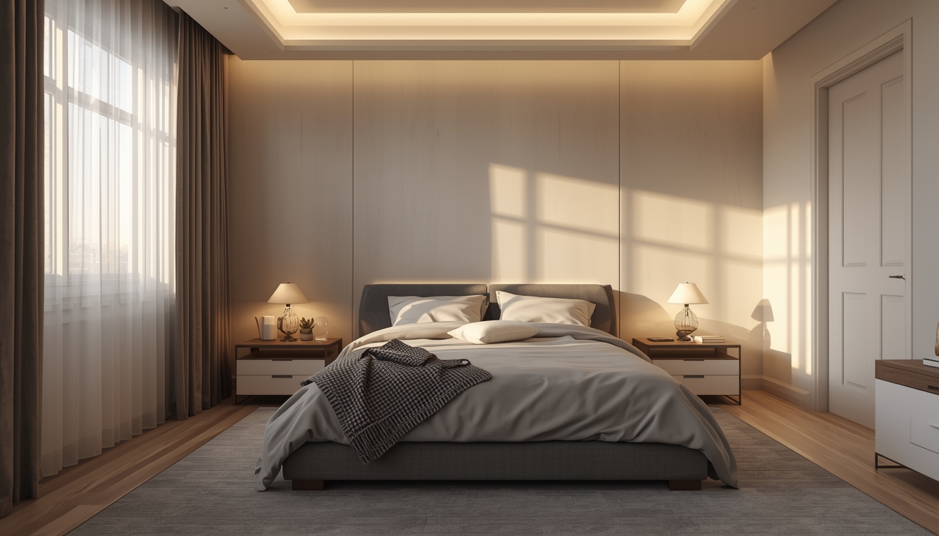 Soft evening light across a calm bedroom prepared for rest